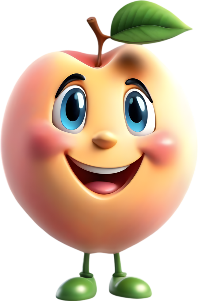 Adorable cartoon peach with a joyful, rosy-cheeked smile. AI-generated. png
