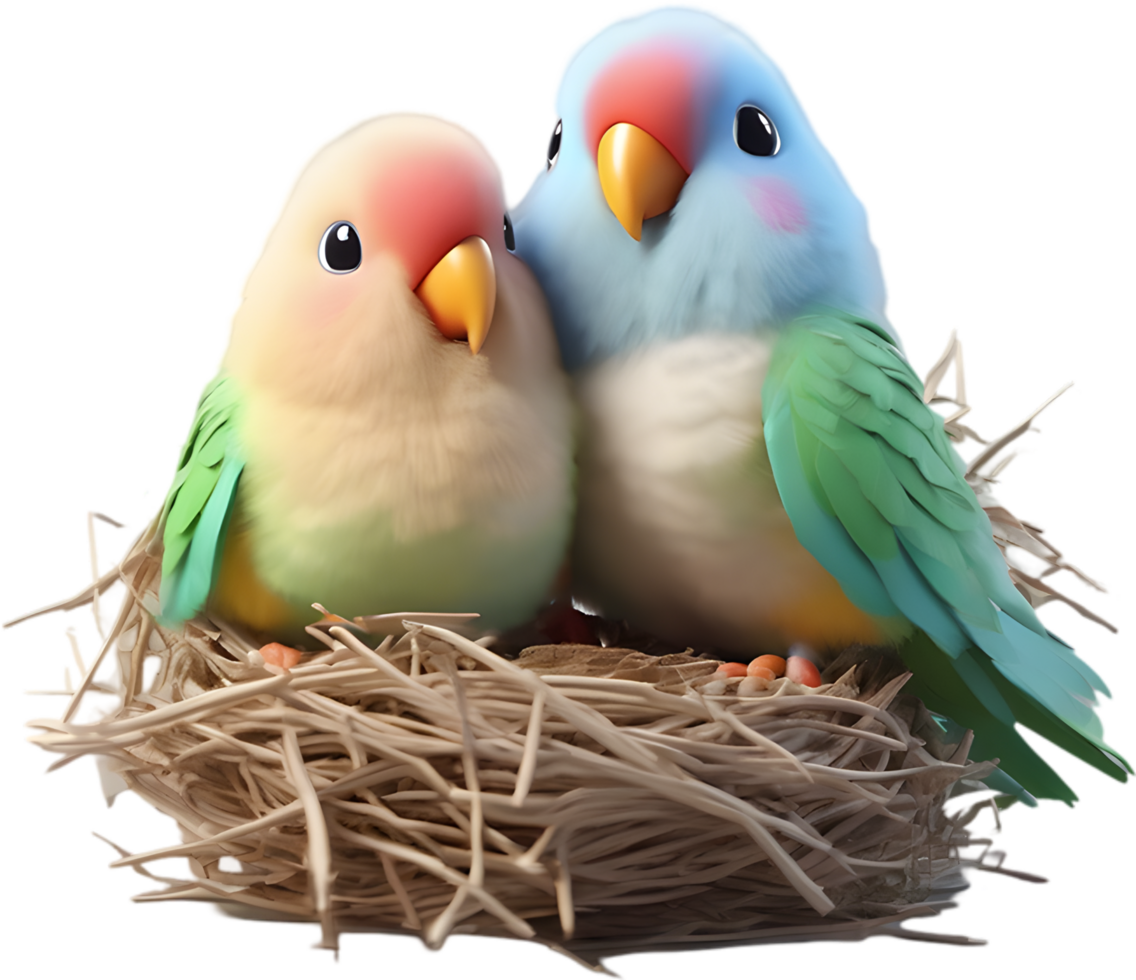 Adorable Cartoon Love Birds Clipart Illustration. AI-generated. png