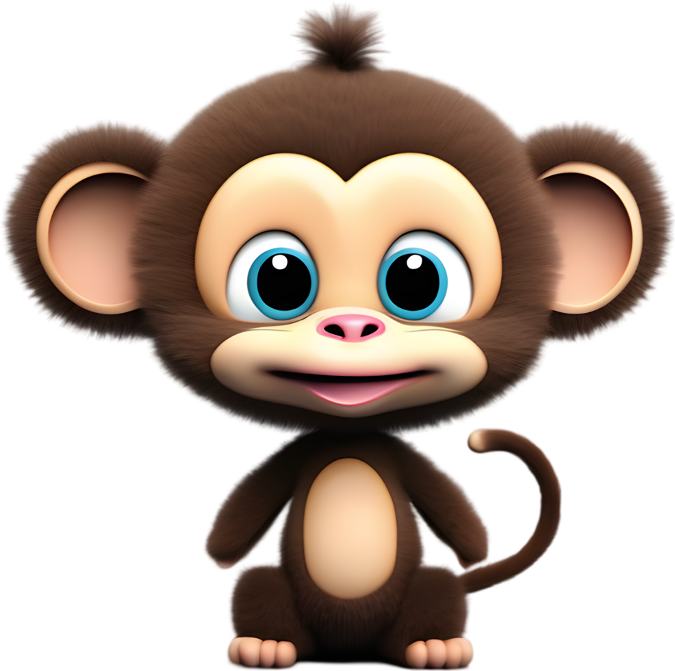 Adorable Cartoon Monkey Illustration with Fluffiness. AI-generated. png