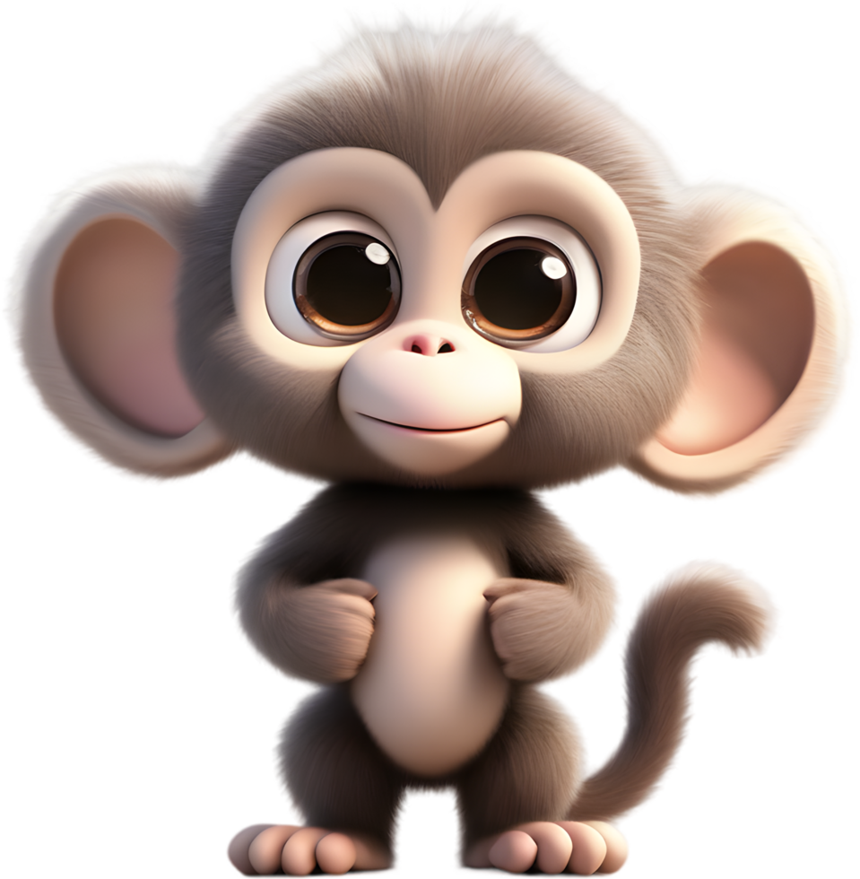 Adorable Cartoon Monkey Illustration with Fluffiness. AI-generated. png