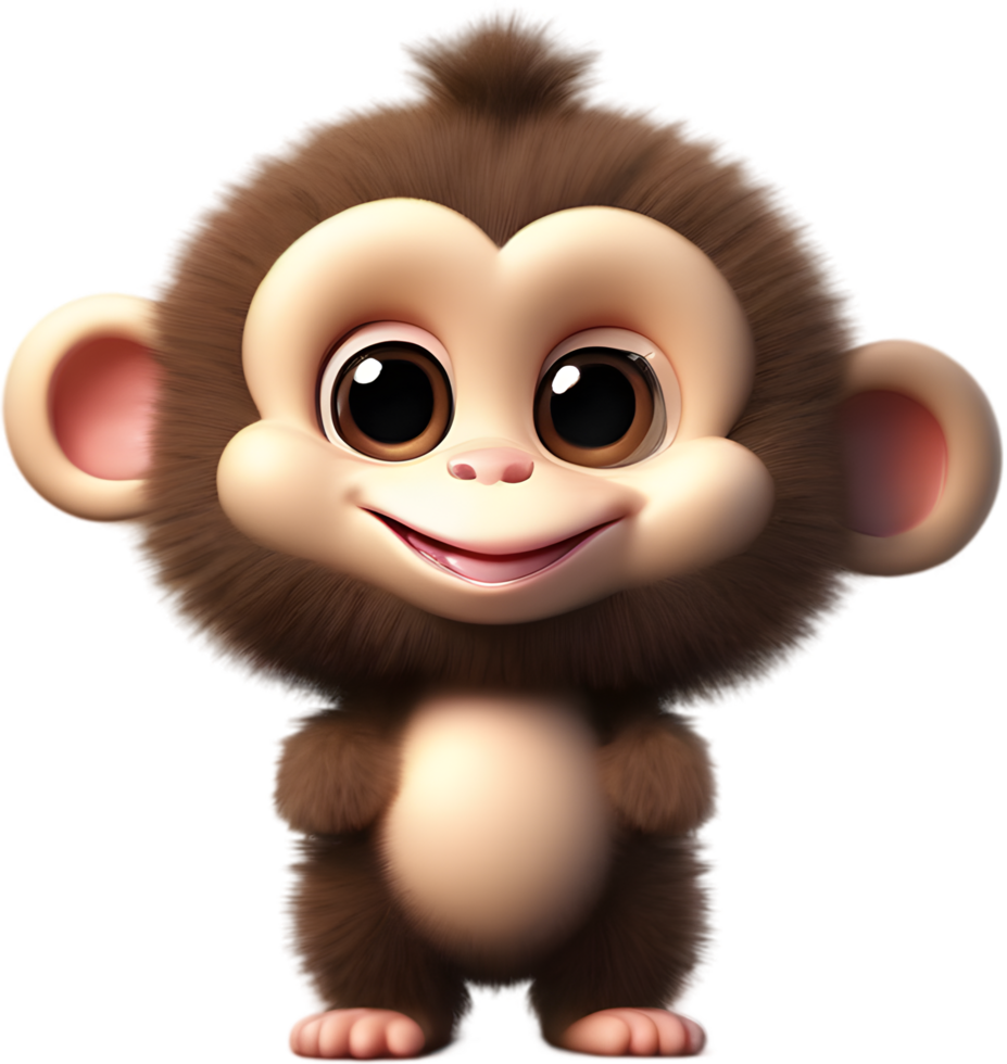 Adorable Cartoon Monkey Illustration with Fluffiness. AI-generated. png