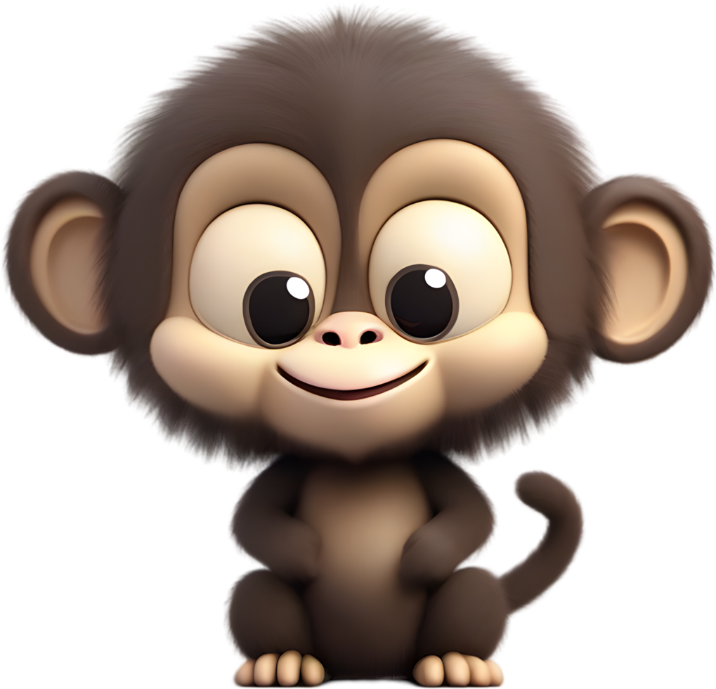 Adorable Cartoon Monkey Illustration with Fluffiness. AI-generated. png