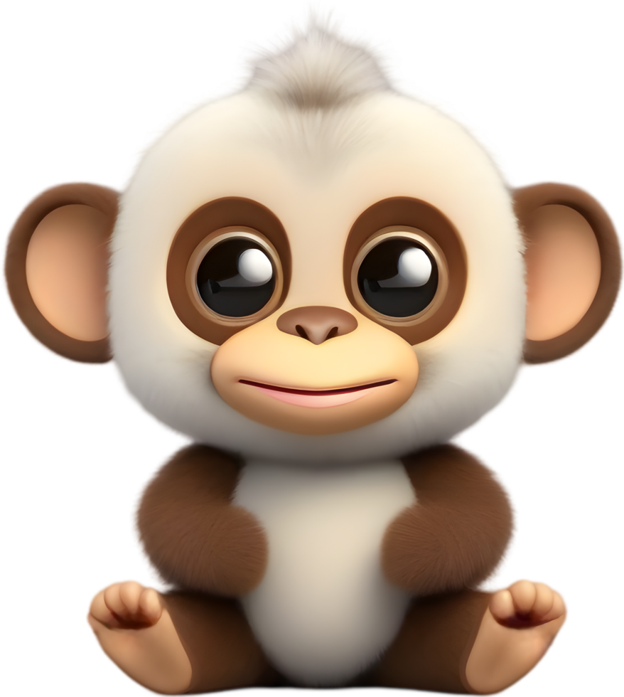 Adorable Cartoon Monkey Illustration with Fluffiness. AI-generated. png