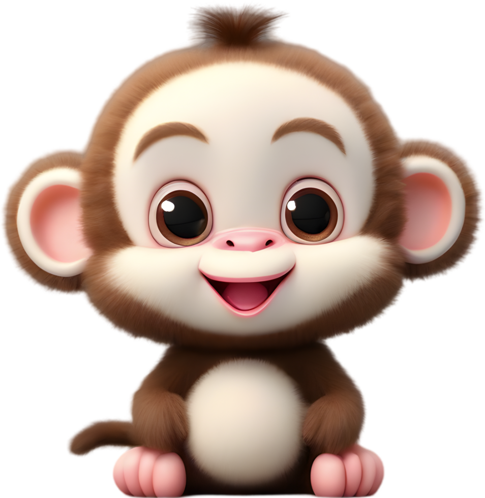 Adorable Cartoon Monkey Illustration with Fluffiness. AI-generated. png