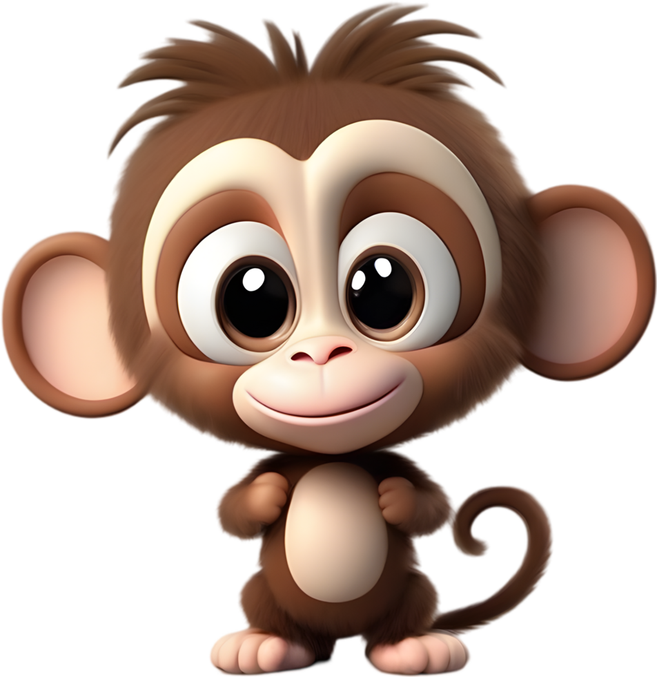Adorable Cartoon Monkey Illustration with Fluffiness. AI-generated. png