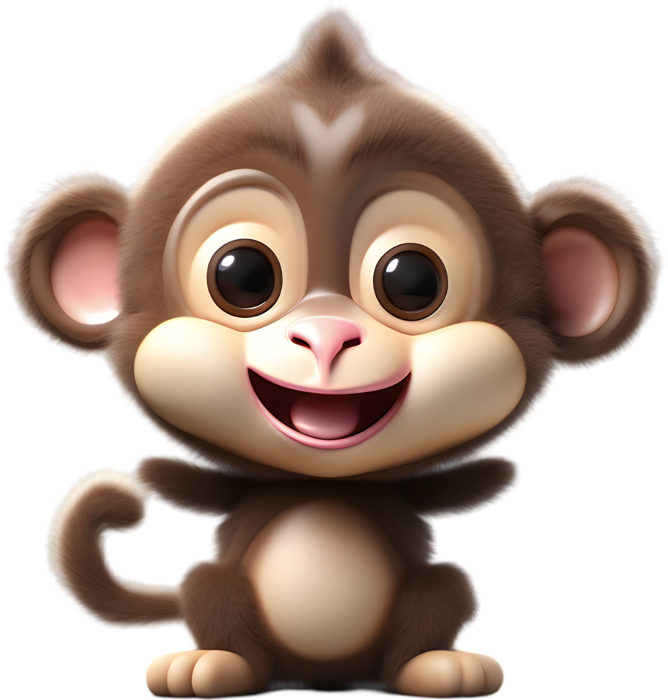 Adorable Cartoon Monkey Illustration with Fluffiness. AI-generated. png