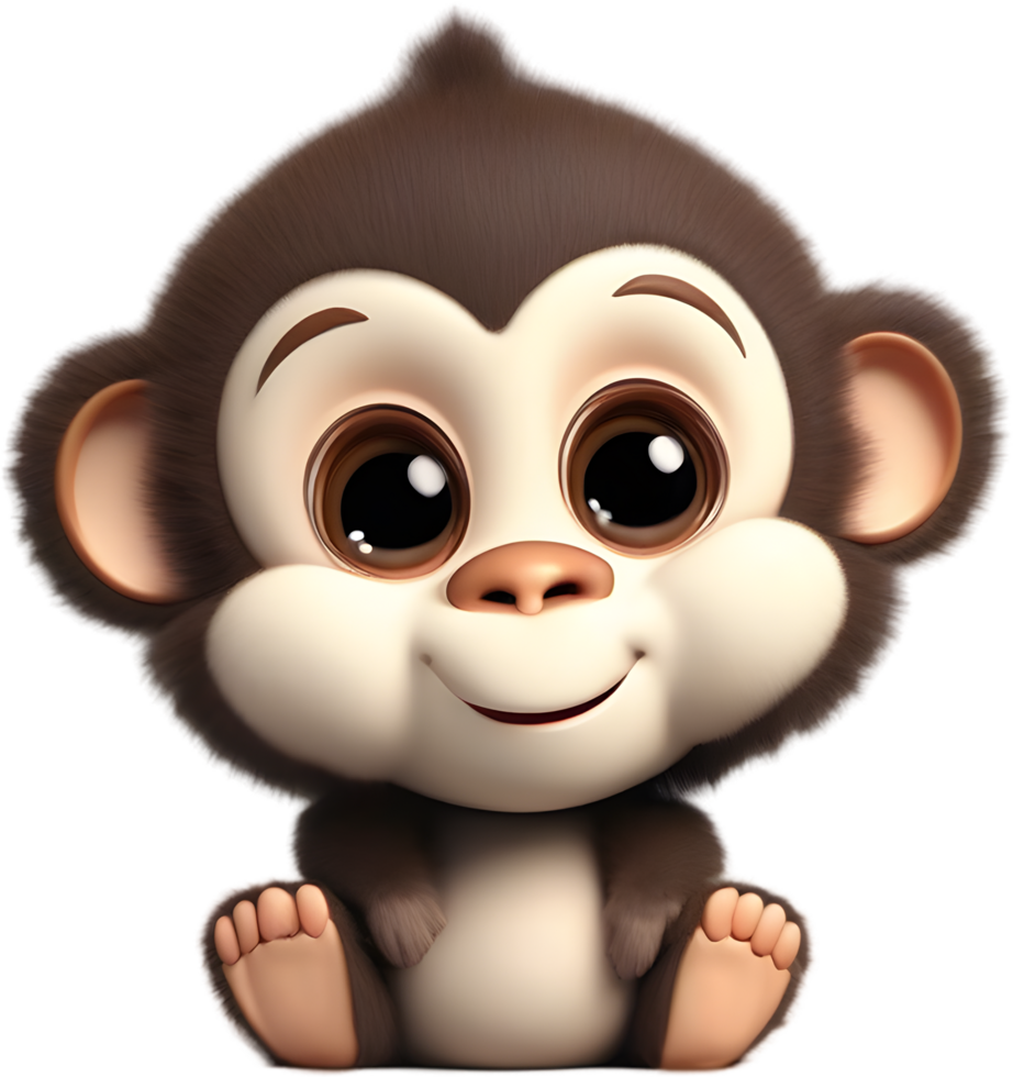 Adorable Cartoon Monkey Illustration with Fluffiness. AI-generated. png