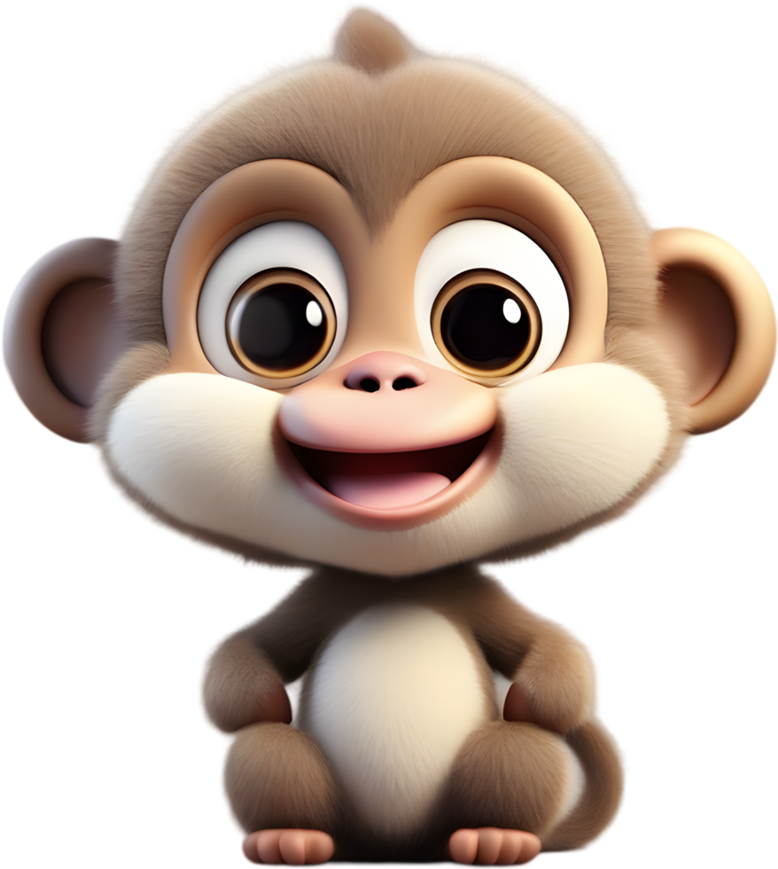 Adorable Cartoon Monkey Illustration with Fluffiness. AI-generated. png