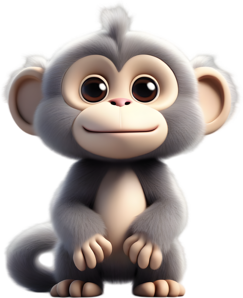 Adorable Cartoon Monkey Illustration with Fluffiness. AI-generated. png