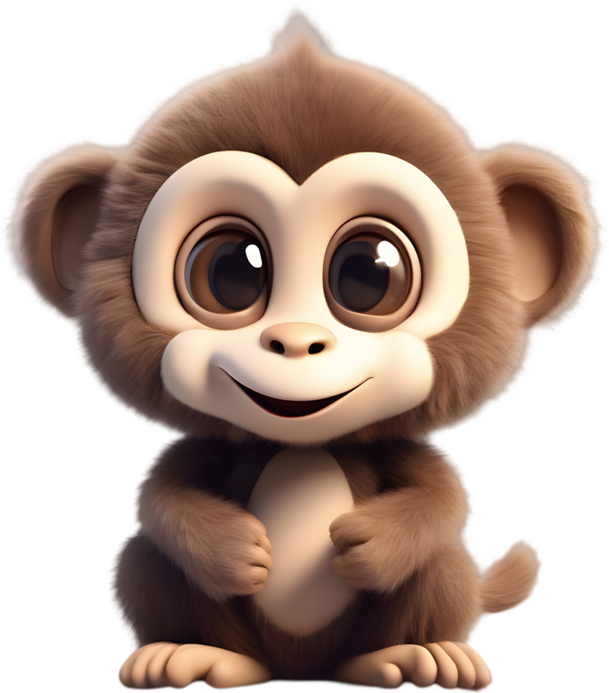 Adorable Cartoon Monkey Illustration with Fluffiness. AI-generated. png