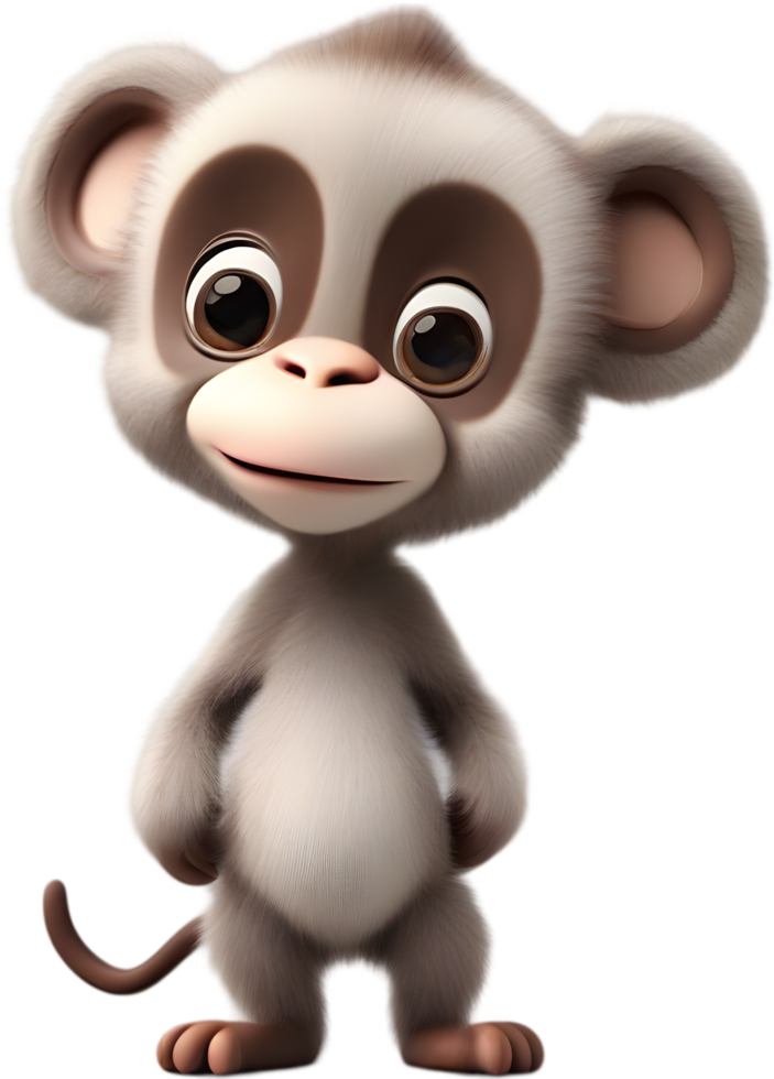Adorable Cartoon Monkey Illustration with Fluffiness. AI-generated. png