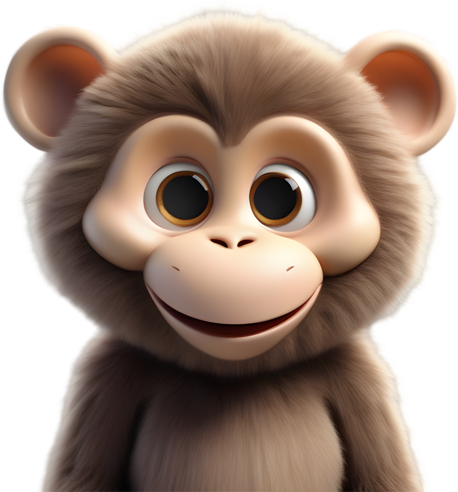 Adorable Cartoon Monkey Illustration with Fluffiness. AI-generated. png
