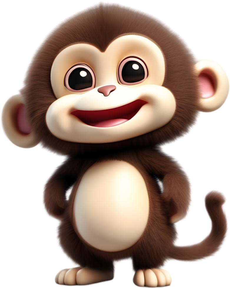 Adorable Cartoon Monkey Illustration with Fluffiness. AI-generated. png