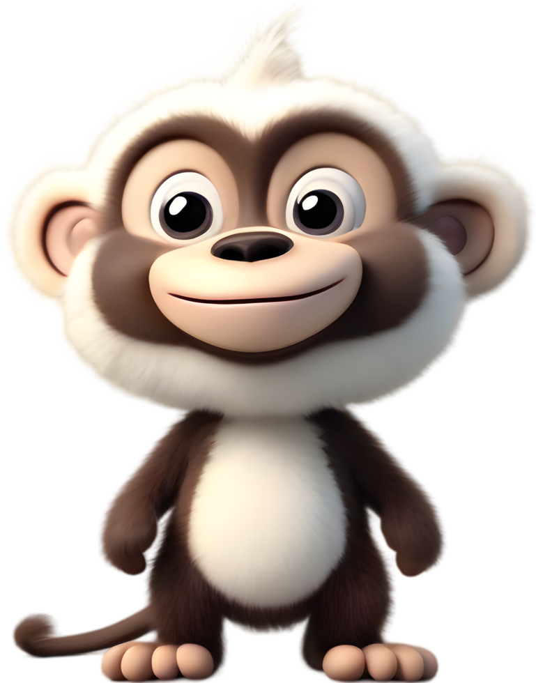 Adorable Cartoon Monkey Illustration with Fluffiness. AI-generated. png