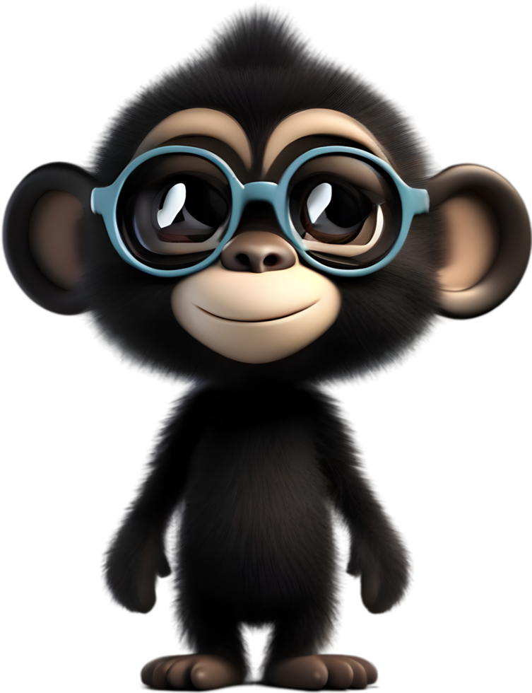 Adorable Cartoon Monkey Illustration with Fluffiness. AI-generated. png