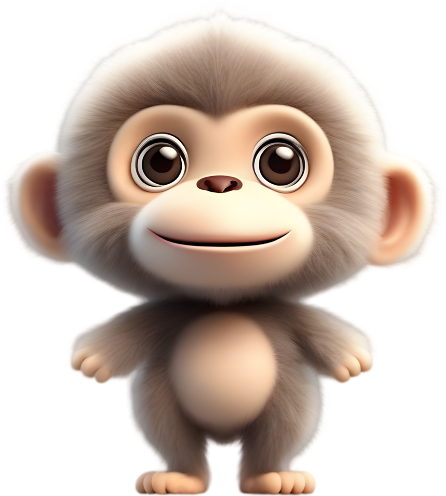 Adorable Cartoon Monkey Illustration with Fluffiness. AI-generated. png