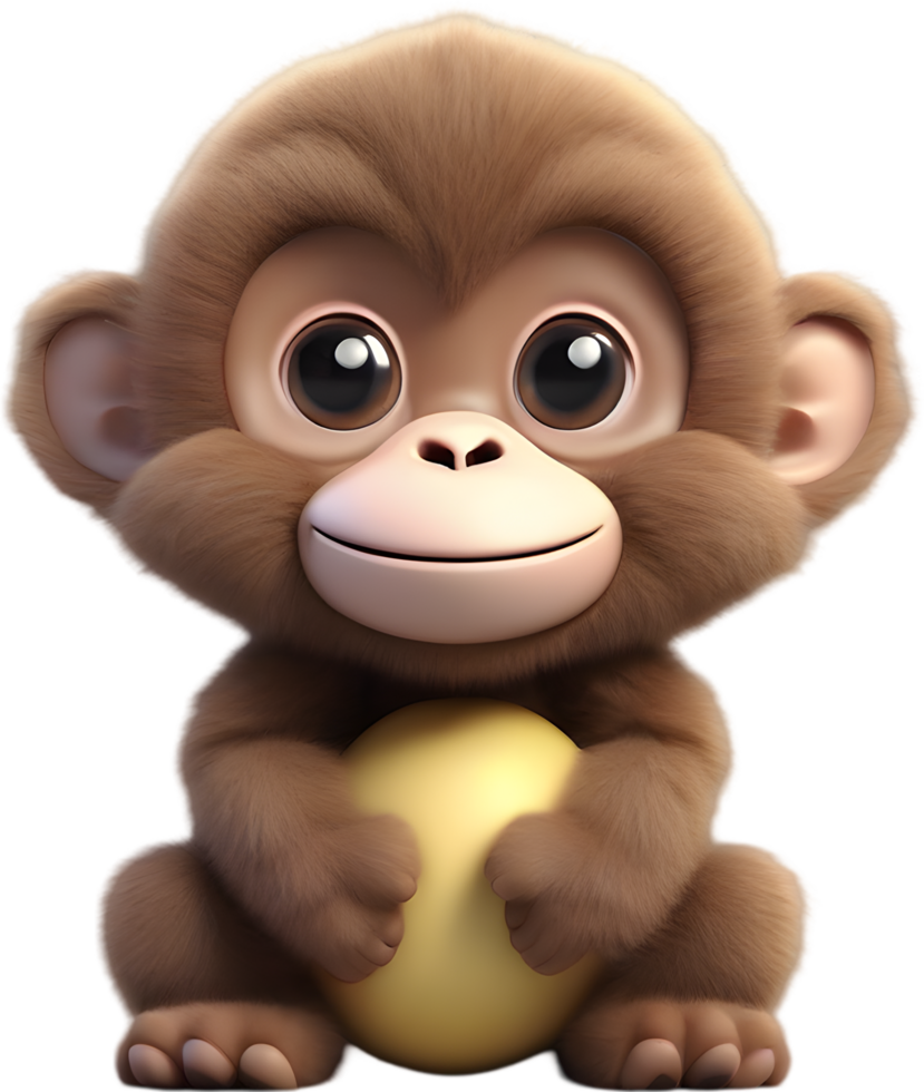 Adorable Cartoon Monkey Illustration with Fluffiness. AI-generated. png