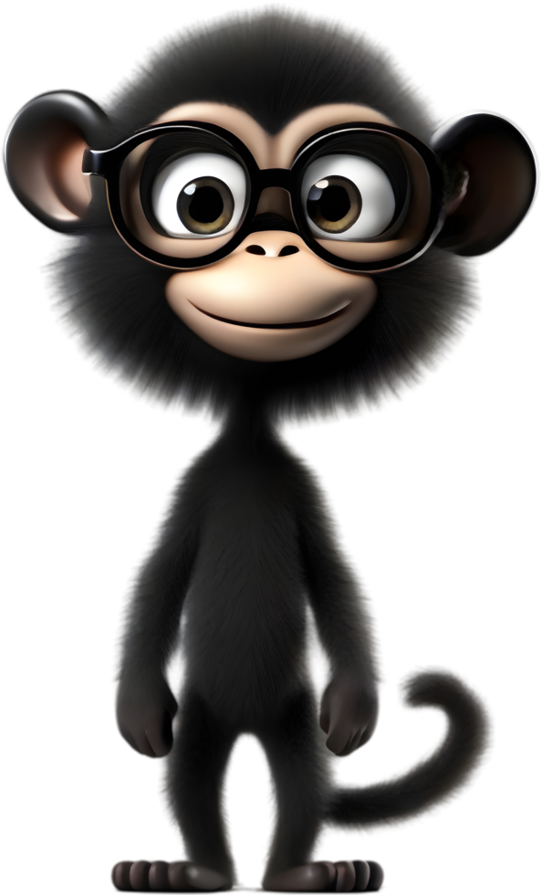 Adorable Cartoon Monkey Illustration with Fluffiness. AI-generated. png
