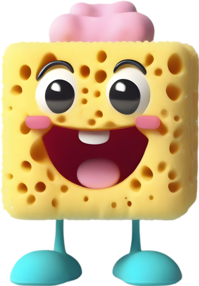 Smiling Cartoon Sponge Clipart illustration. AI-generated. png