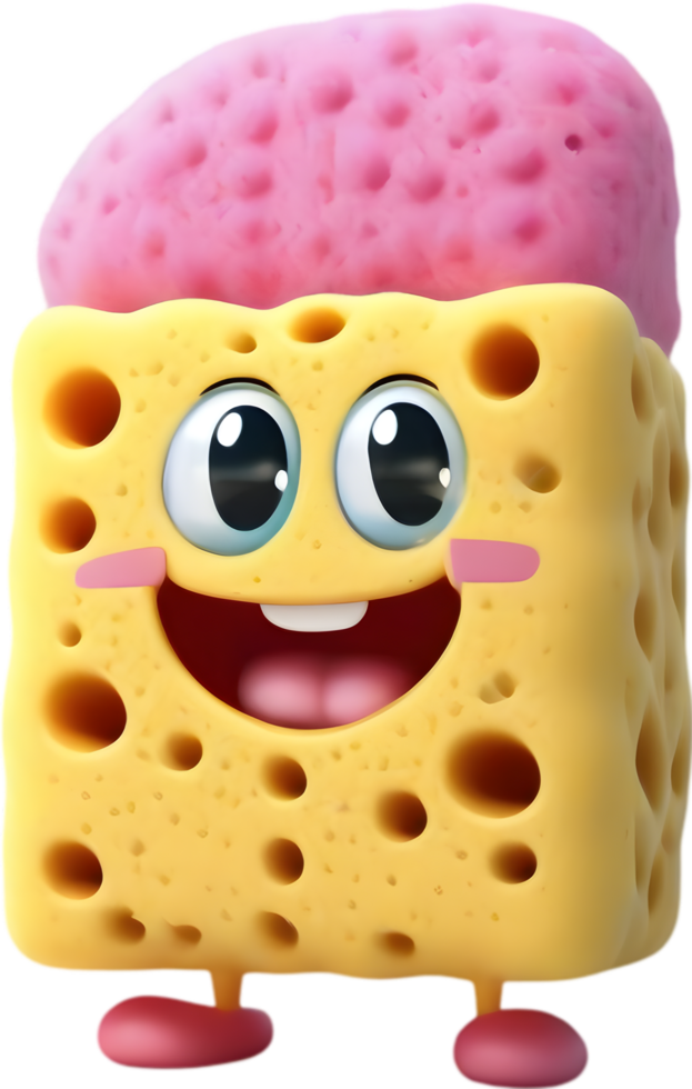 Smiling Cartoon Sponge Clipart illustration. AI-generated. png
