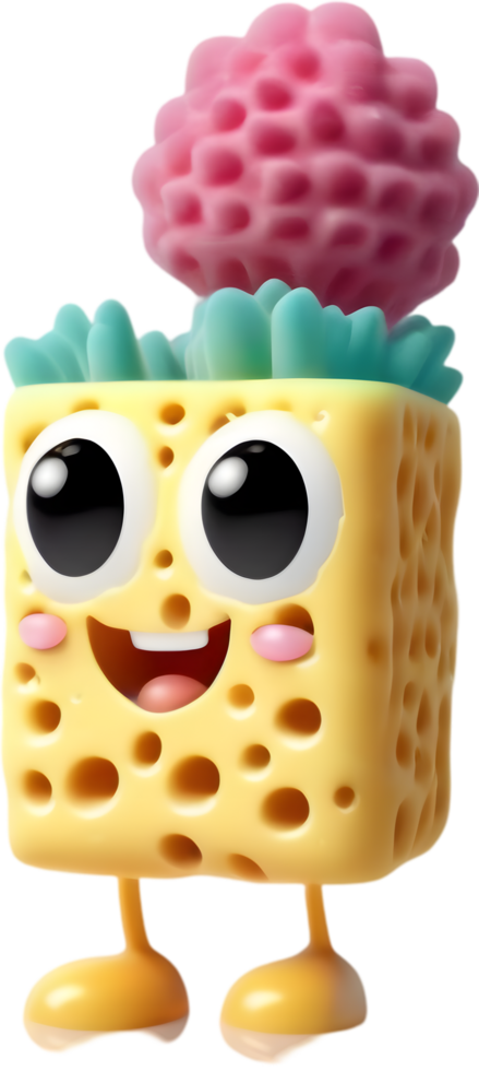 Smiling Cartoon Sponge Clipart illustration. AI-generated. png