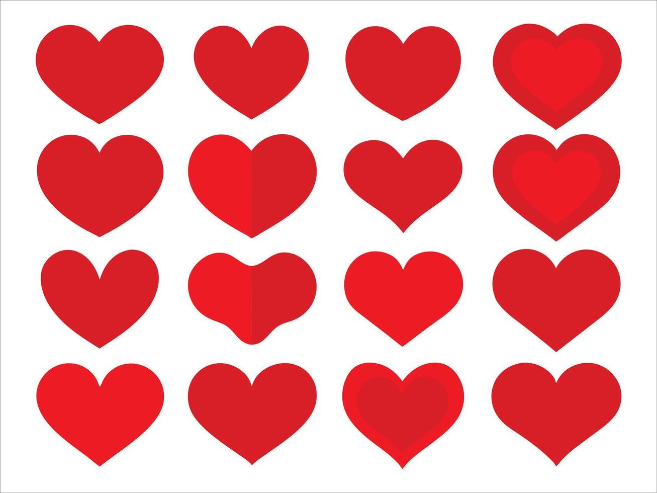 Love heart different shapes set, hearts in various shapes . vector
