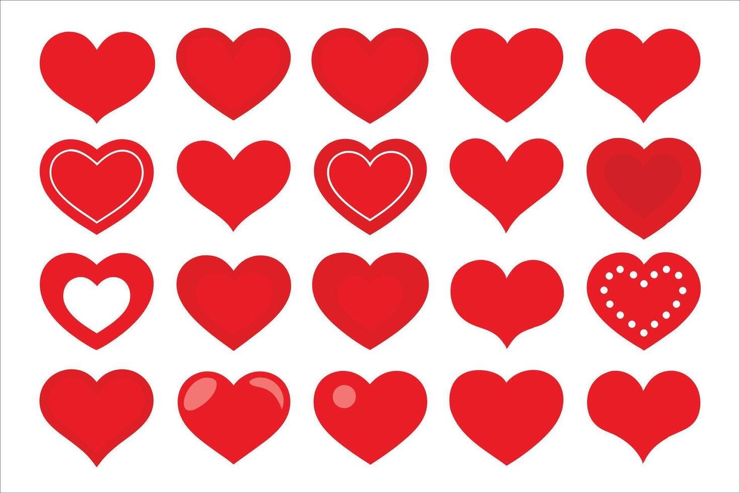 Love heart different shapes set, hearts in various shapes . vector