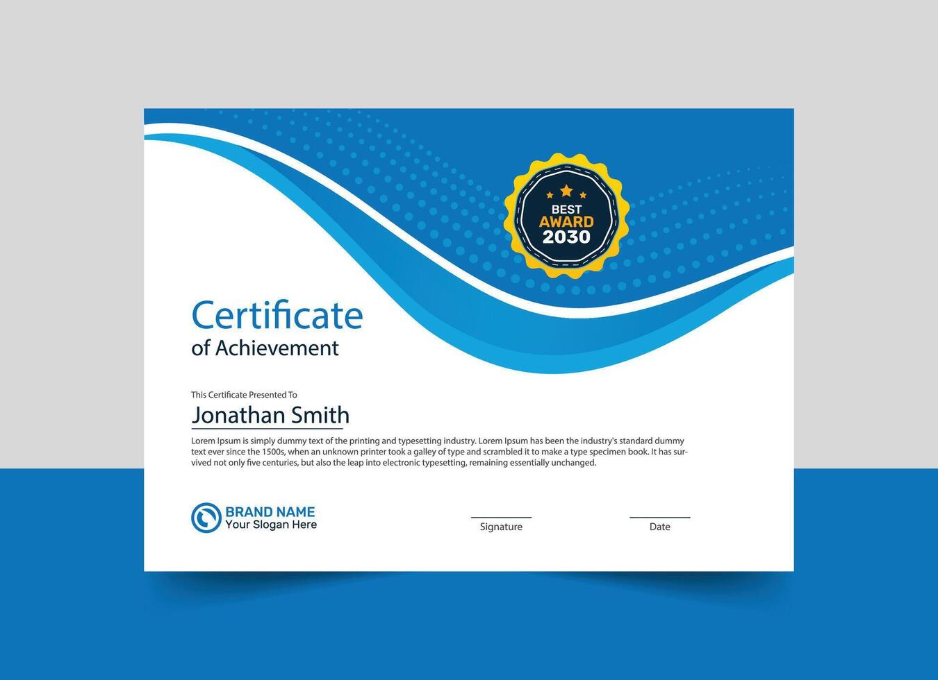 Business corporate certificate design template with clean creative modern style concept in blue color vector