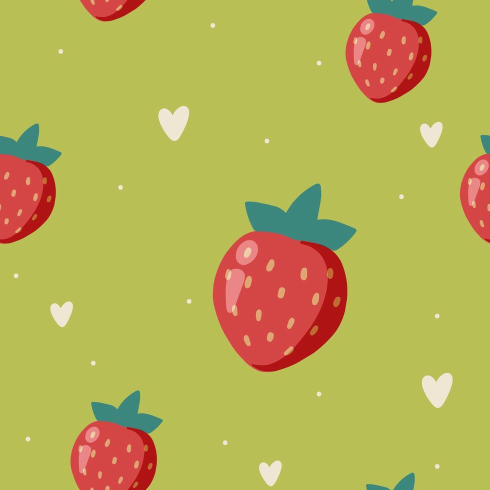 Colorful Summer Seamless Pattern with cute hand drawn strawberries vector