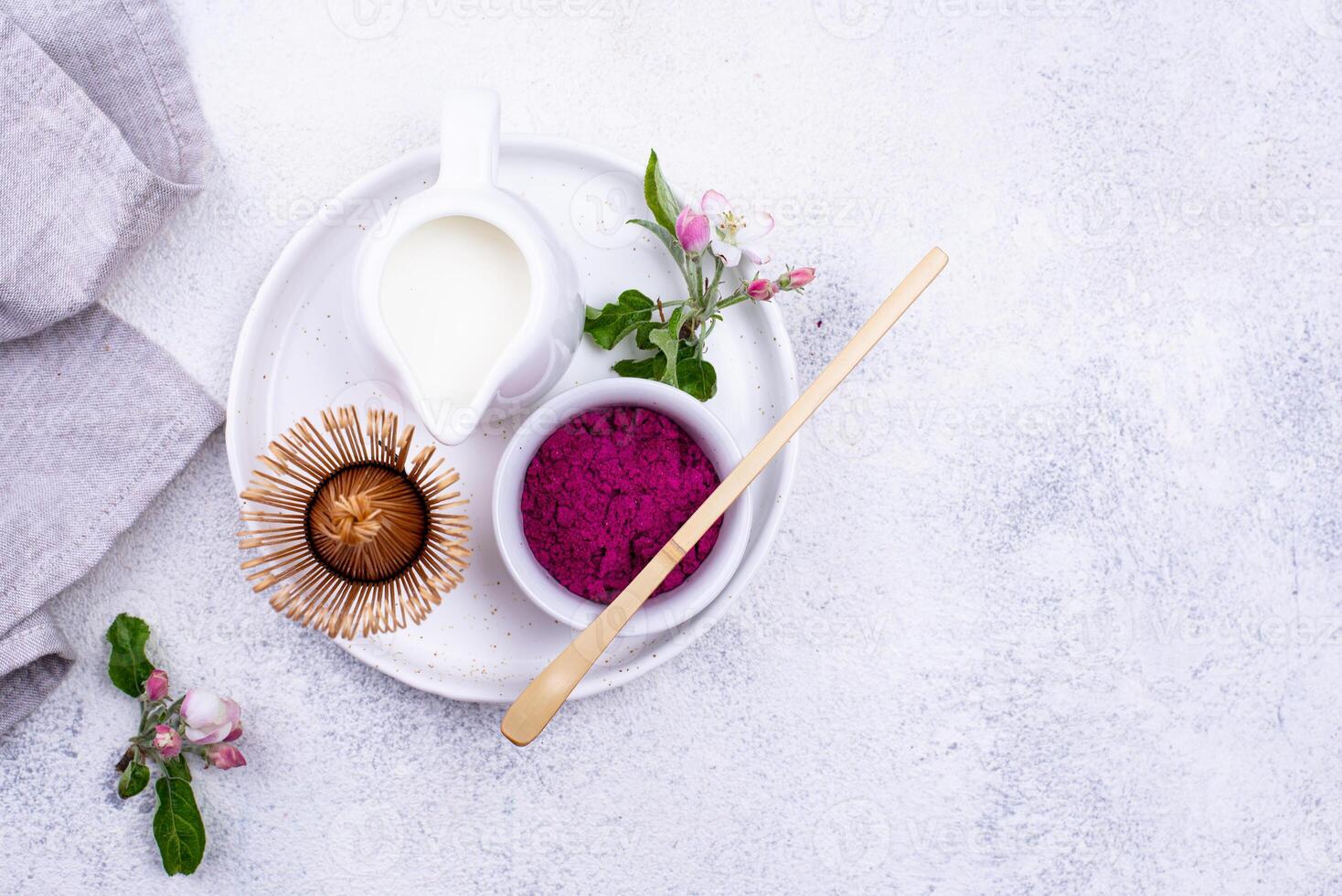 Pink matcha powder from dragon fruit photo