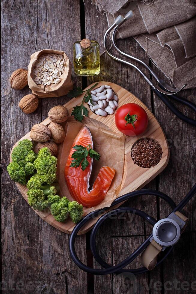 Cholesterol diet, healthy food for heart photo