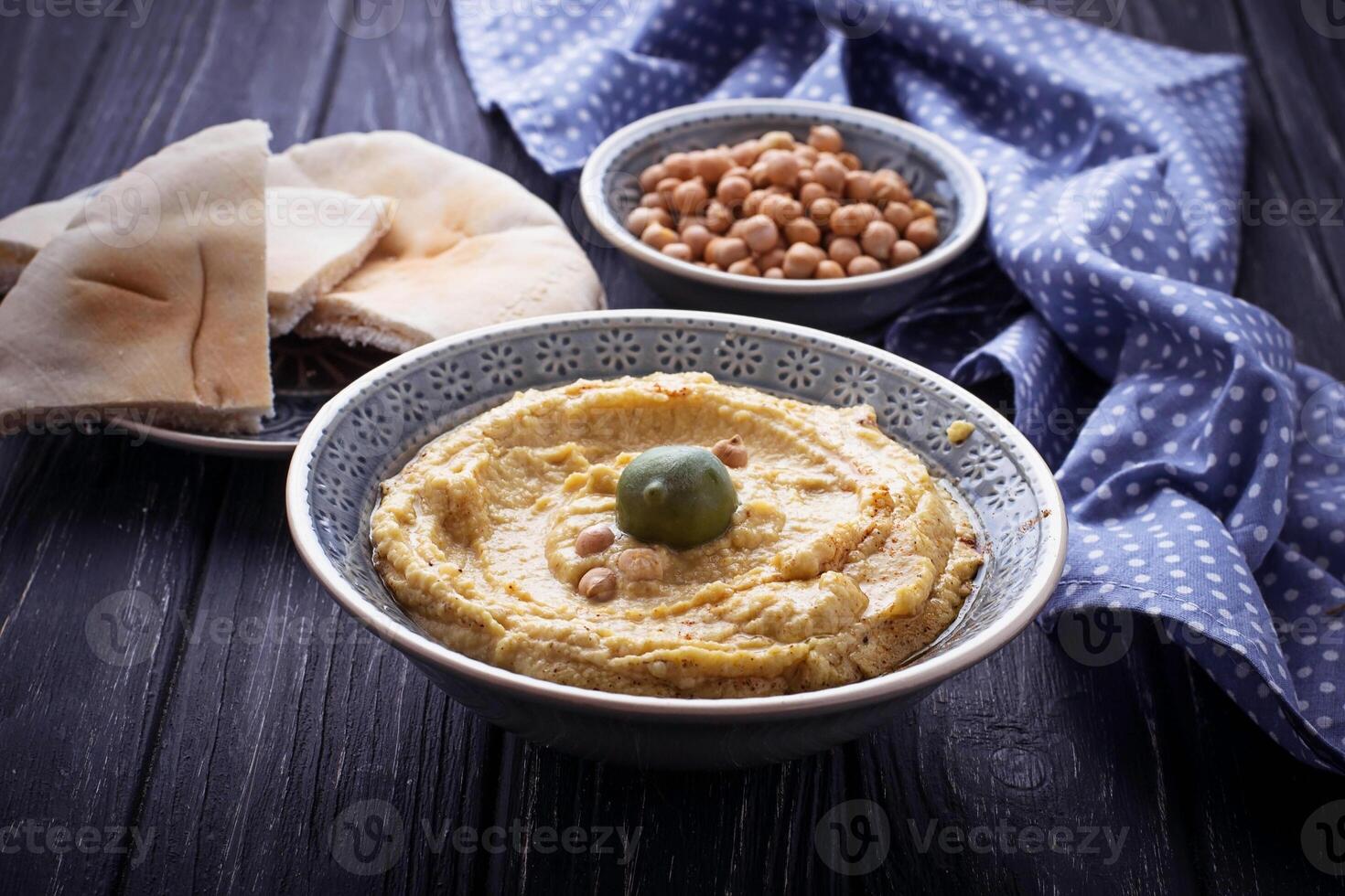 Traditional hummus and pita bread photo