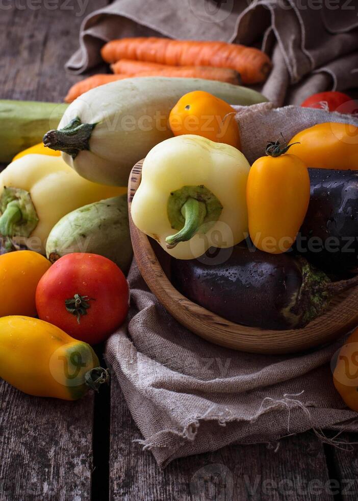 Fresh vegetable, zucchini, eggplant, tomato, pepper photo