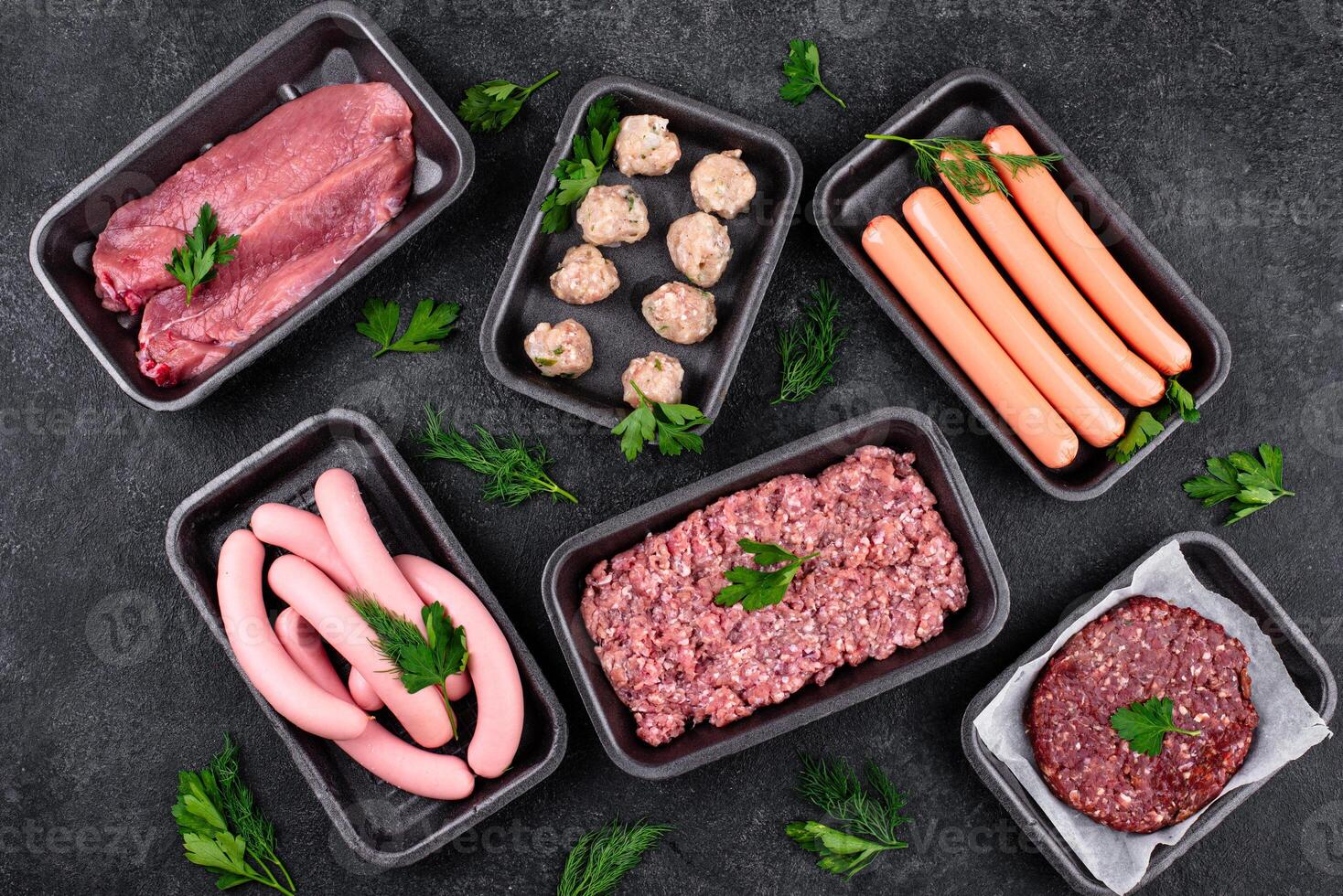 Assortment of different vegan plant based meat photo
