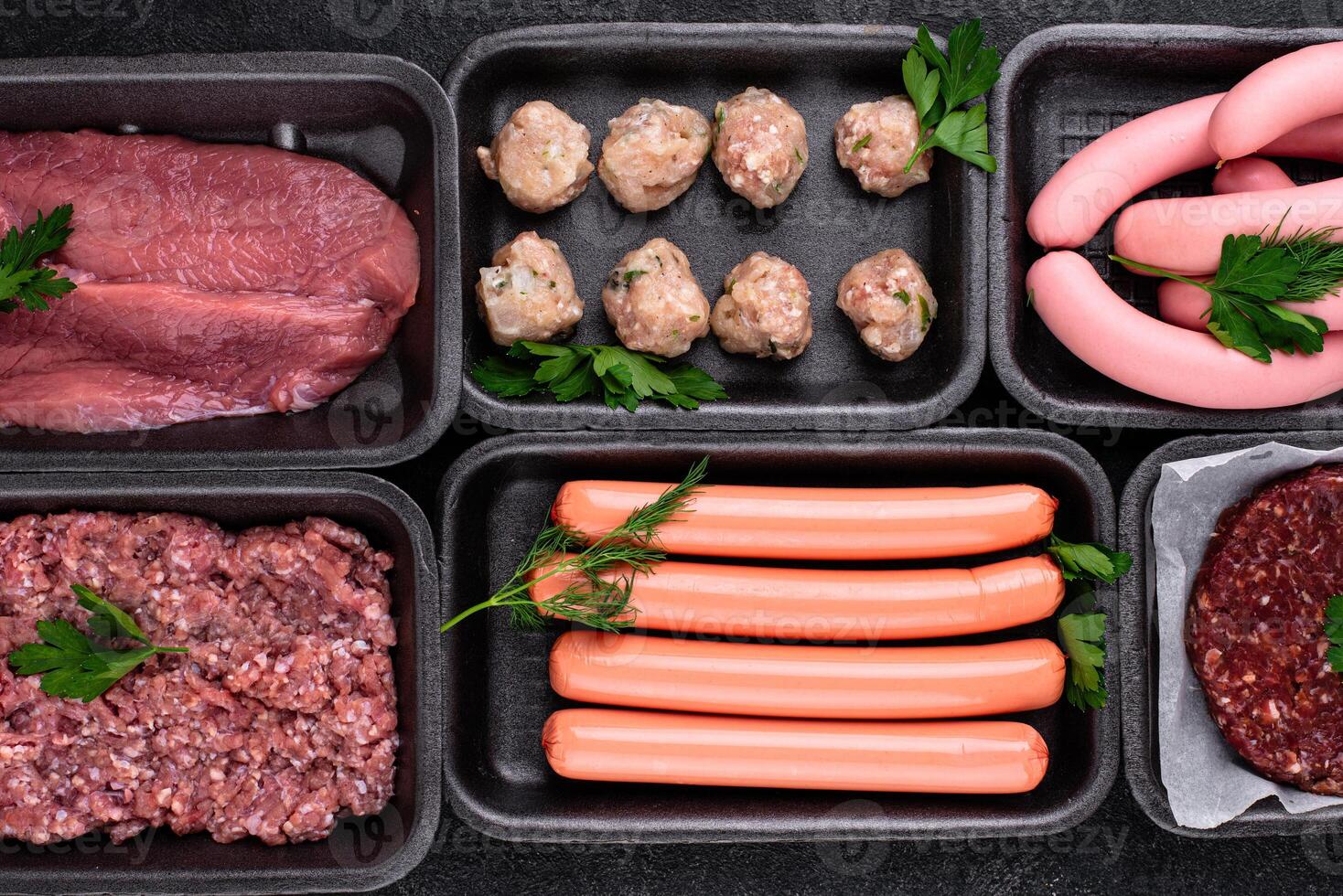 Assortment of different vegan plant based meat photo