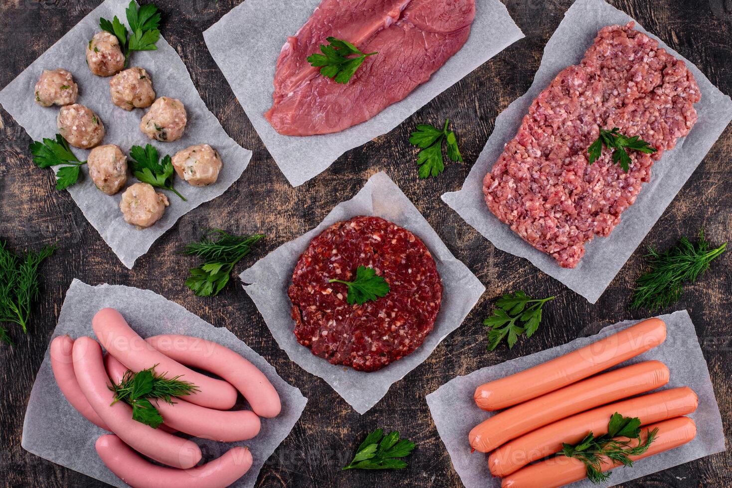 Assortment of different vegan plant based meat photo