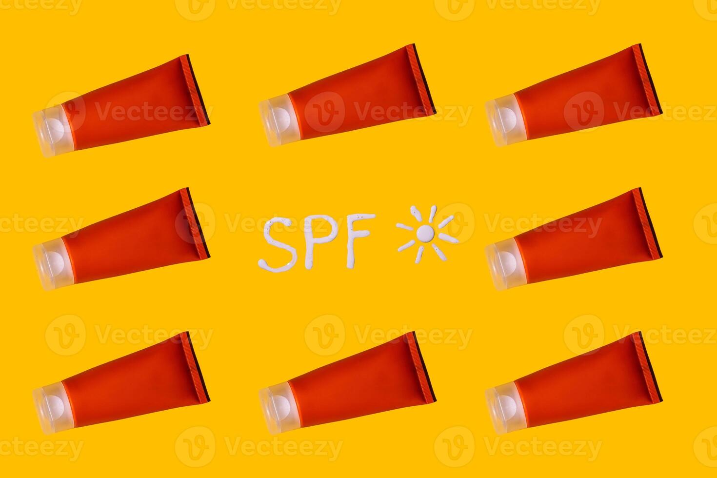 Sunscreen SPF cream pattern on yellow background photo