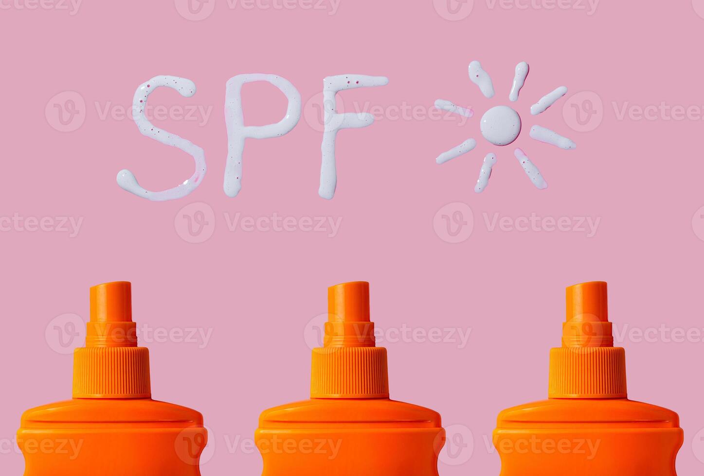Sunscreen SPF sunblock cream on yellow background photo