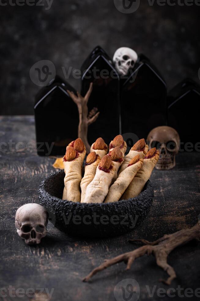 Halloween cookies in shape of witch finger photo