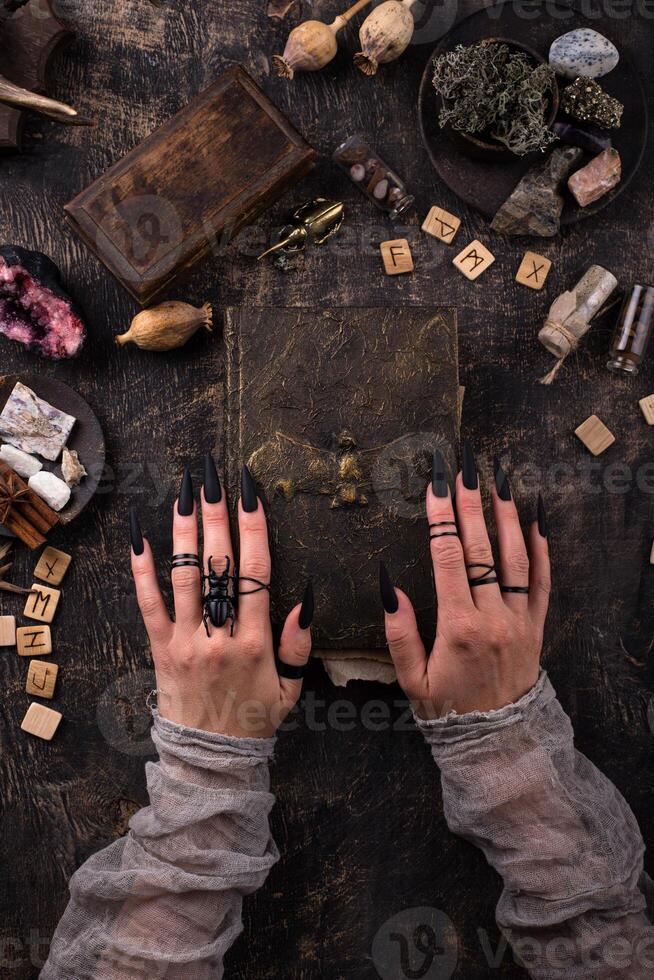 Esoteric magical background with runes. photo