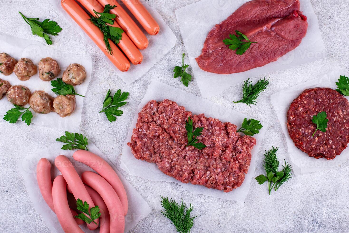 Assortment of different meat product photo