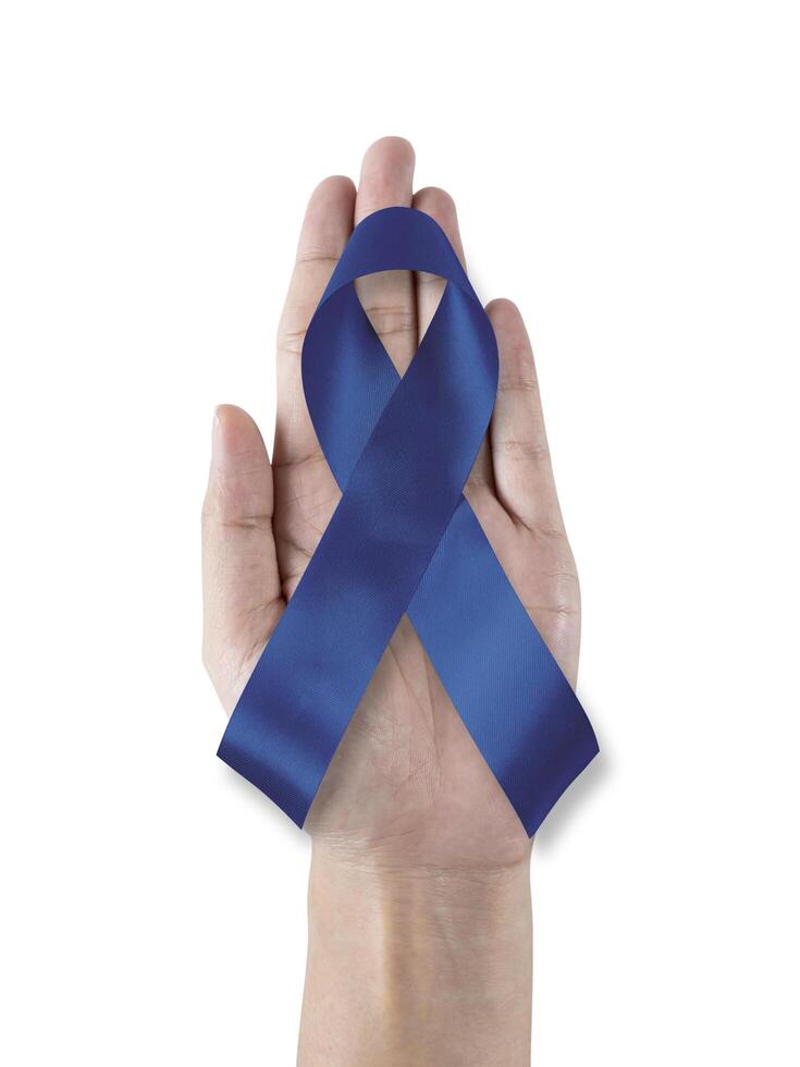 Colon cancer and colorectal cancer awareness, Acute Respiratory Distress Syndrome ARDS, Juvenile Arthritis, Tuberous Sclerosis with Dark blue ribbon isolated on white background photo