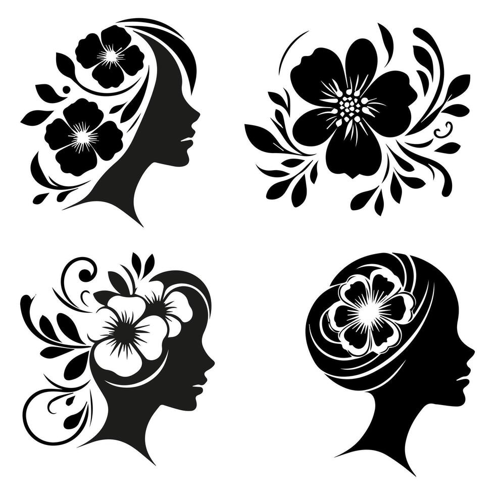 Outline flower set for artistic designs. vector