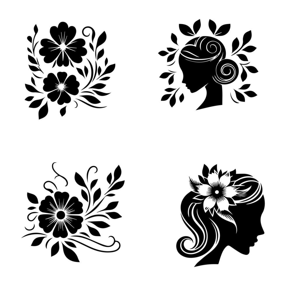 Outline flower set for artistic designs. vector