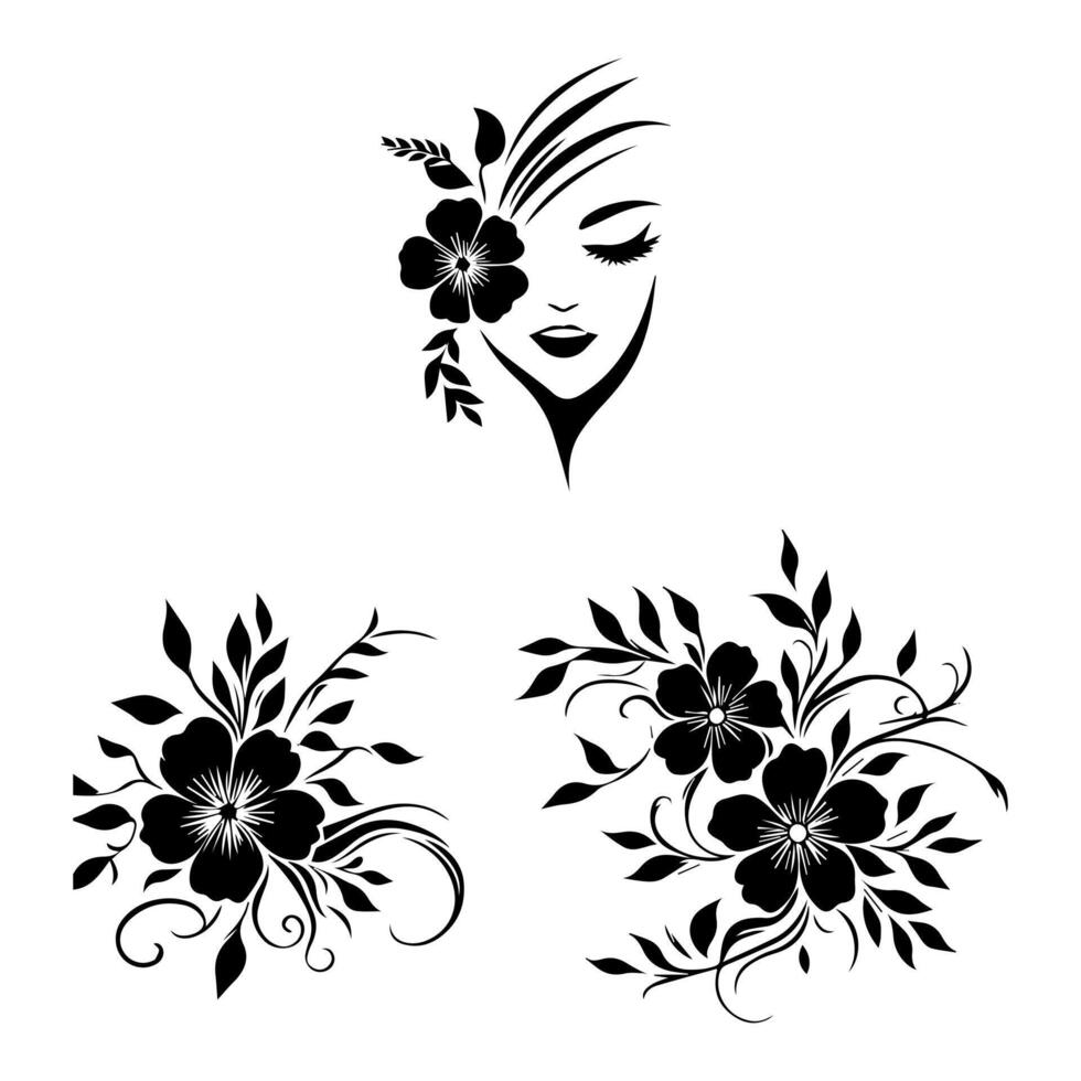 Outline flower set for artistic designs. vector