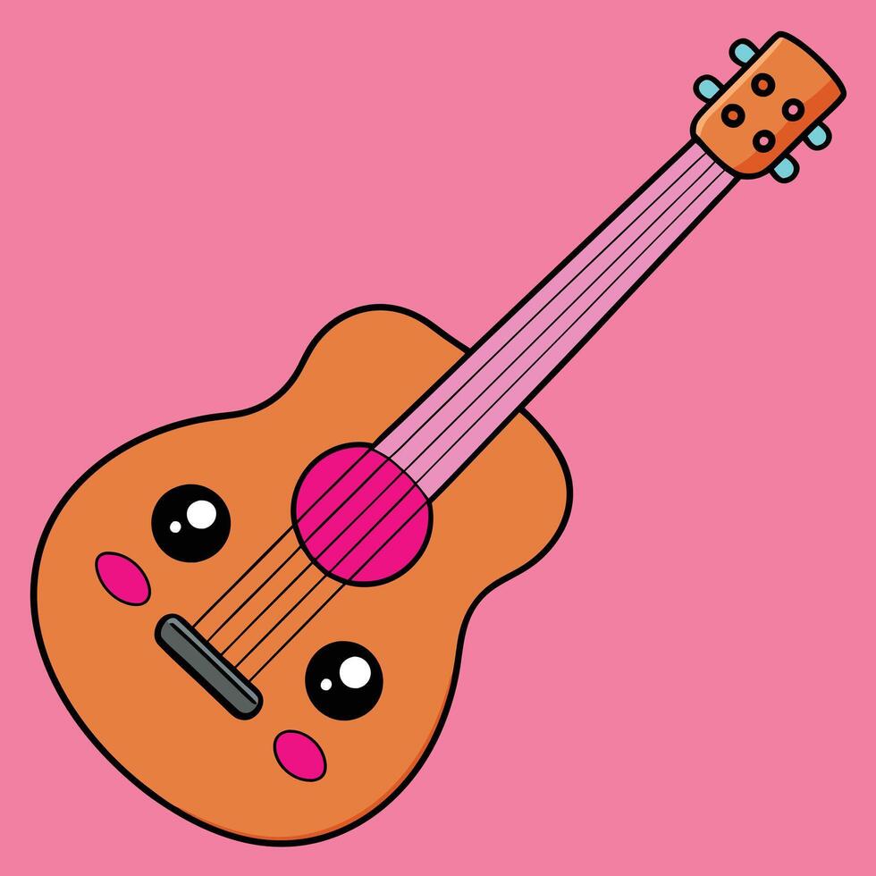 Guitar Illustration - Cartoon, Clipart And Line Art Design, Guitar illustration in cartoon, clipart, and line art styles vector