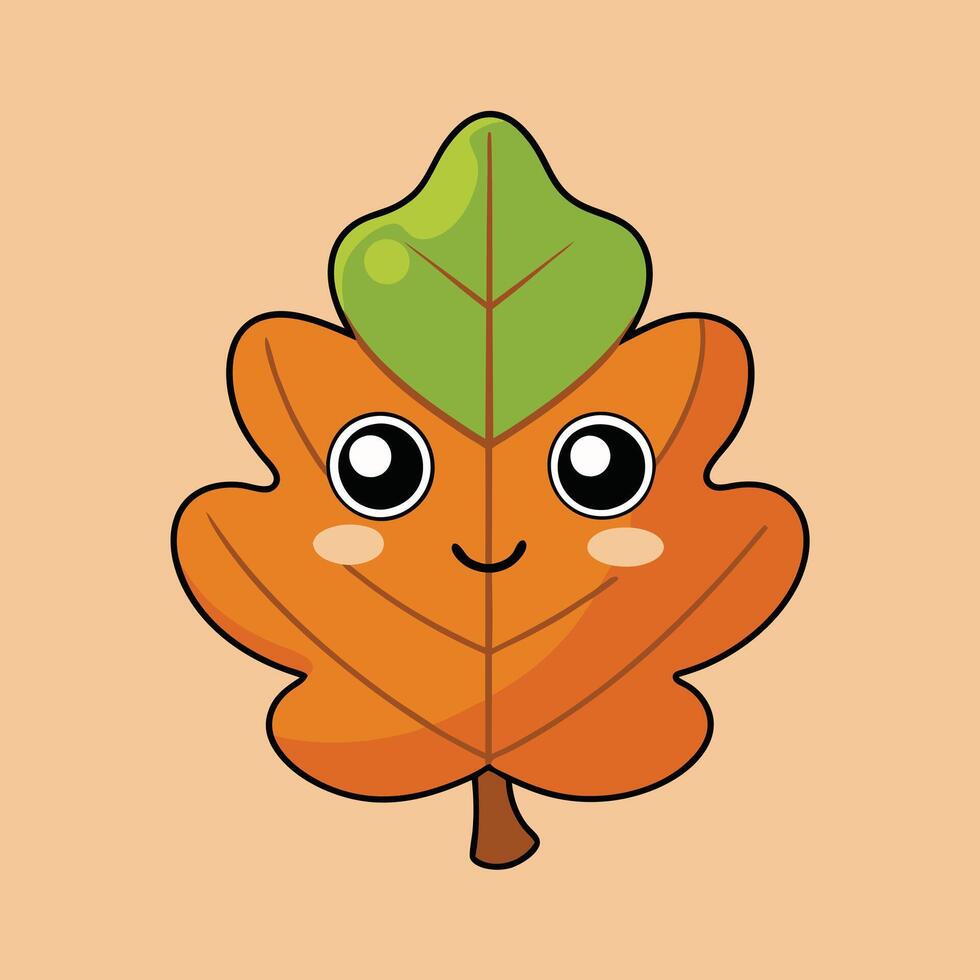 Cute Oak Leaf Illustration - Cartoon, Clipart, and Line Art Design, Charming oak leaf illustration, ideal for digital and print design projects vector