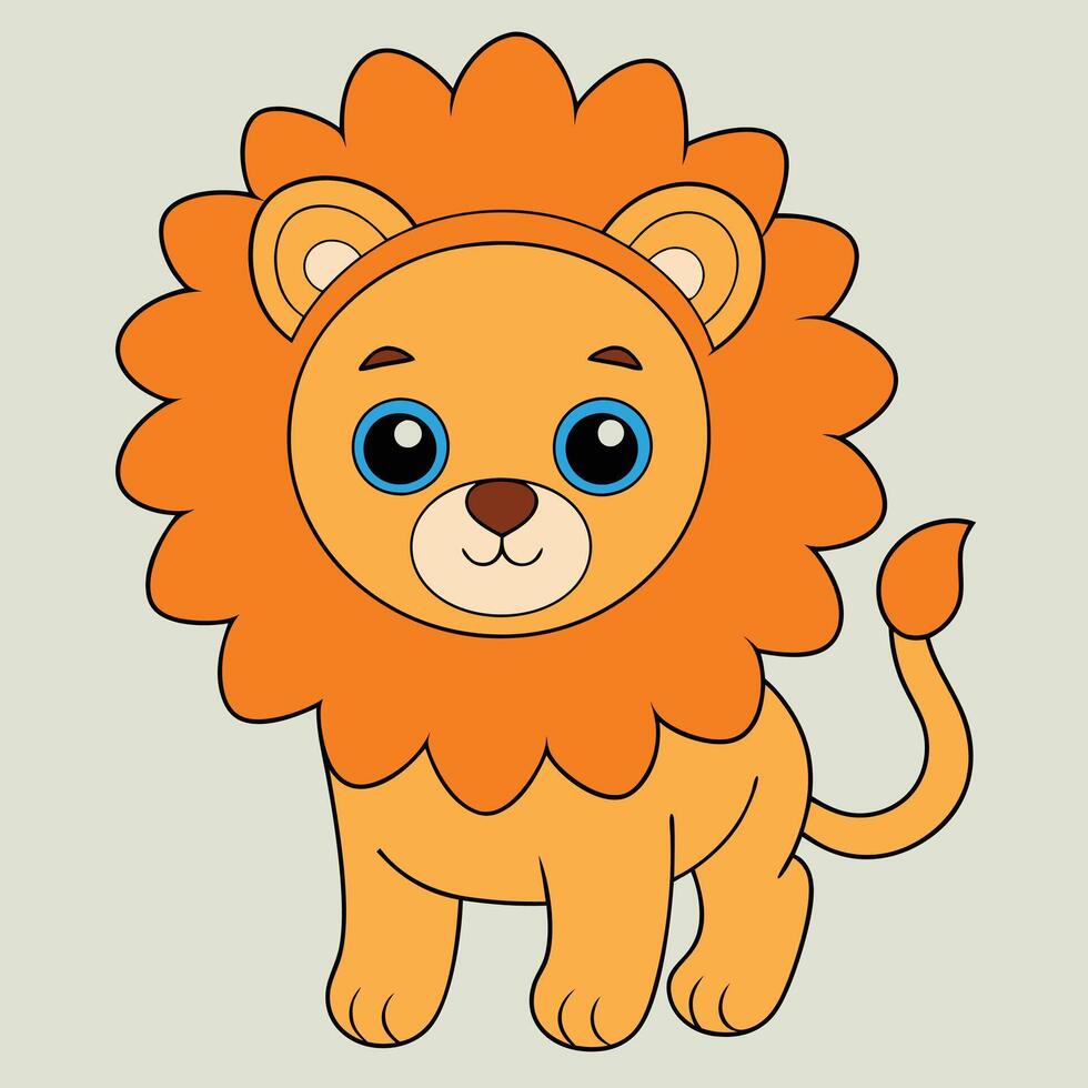 Cute Lion Illustration - Cartoon, Clipart, and Line Art Design, Charming lion illustration, ideal for digital and print design projects vector