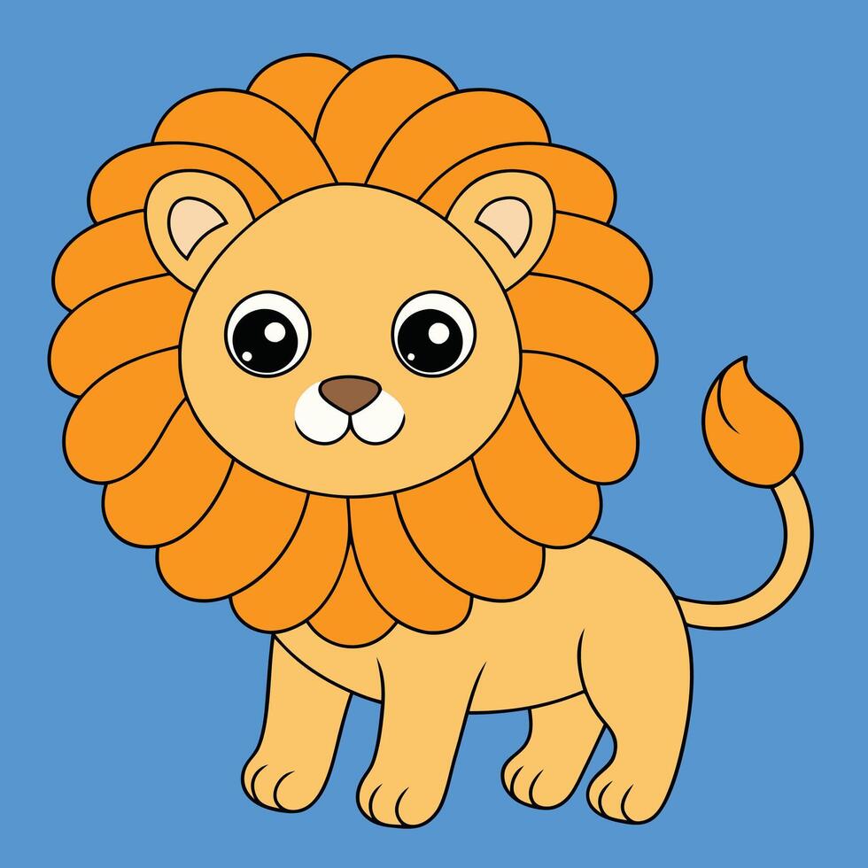 Cute Lion Illustration - Cartoon, Clipart, and Line Art Design, Charming lion illustration, ideal for digital and print design projects vector