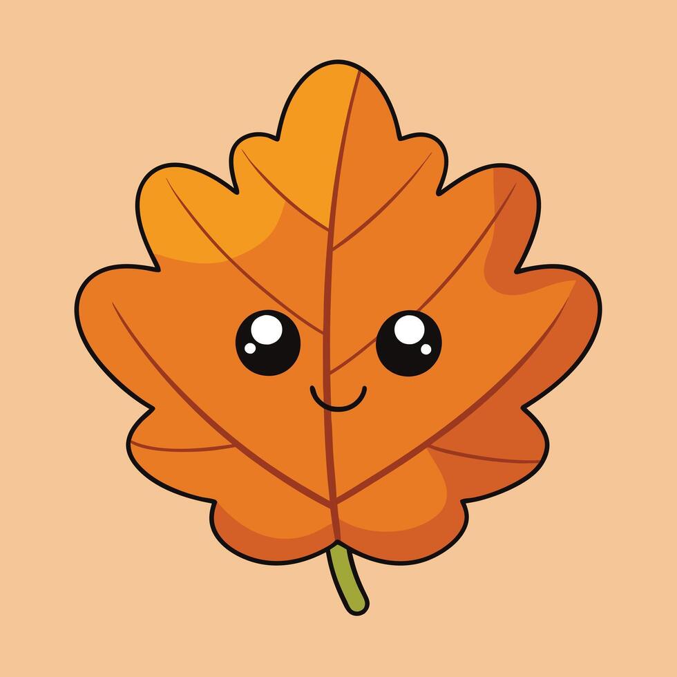 Cute Oak Leaf Illustration - Cartoon, Clipart, and Line Art Design, Charming oak leaf illustration, ideal for digital and print design projects vector